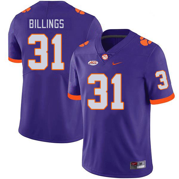 Men #31 Rob Billings Clemson Tigers College Football Jerseys Stitched Sale-Purple